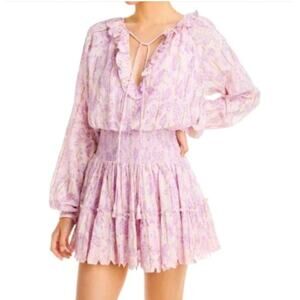 House of Harlow‎ 1960 Pink Paisley Print Smocked Tiered Mini Dress Size XS